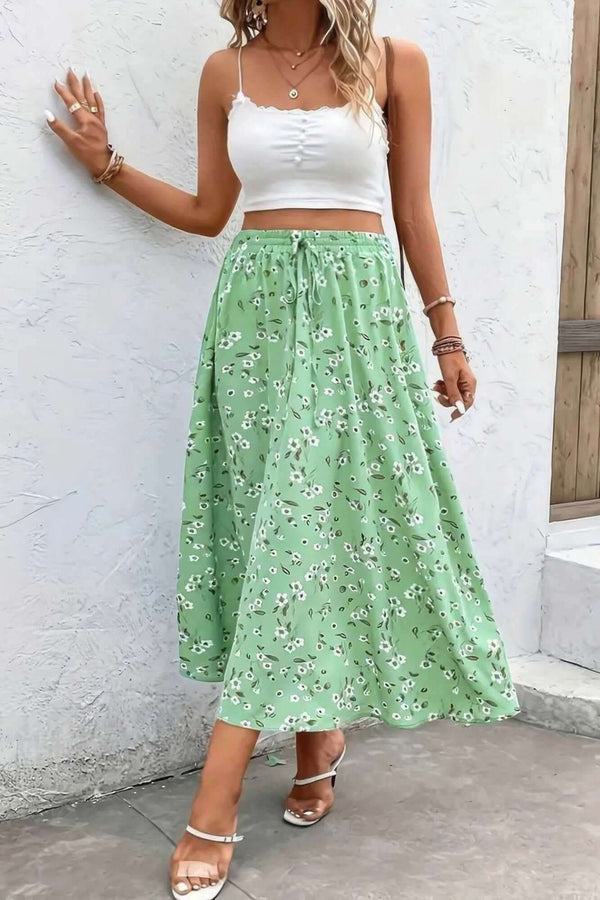 Plus Floral Print Drawstring Waist Fit Skirt - Fit Me For 20