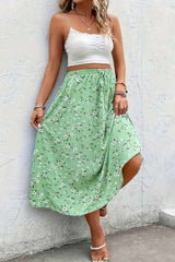 Plus Floral Print Drawstring Waist Fit Skirt - Fit Me For 20