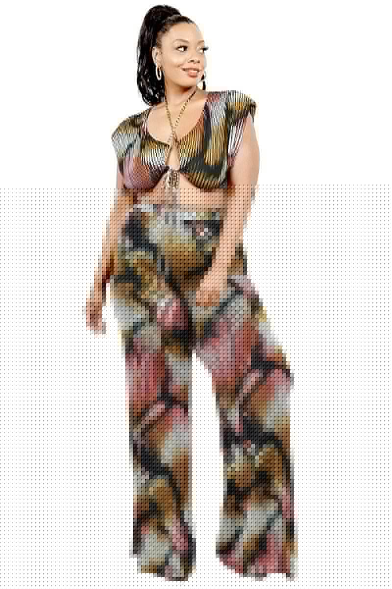 Plus Knitted Color Painting 2 Piece Pants Set - Fit Me For 20