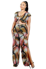 Plus Knitted Color Painting 2 Piece Pants Set - Fit Me For 20