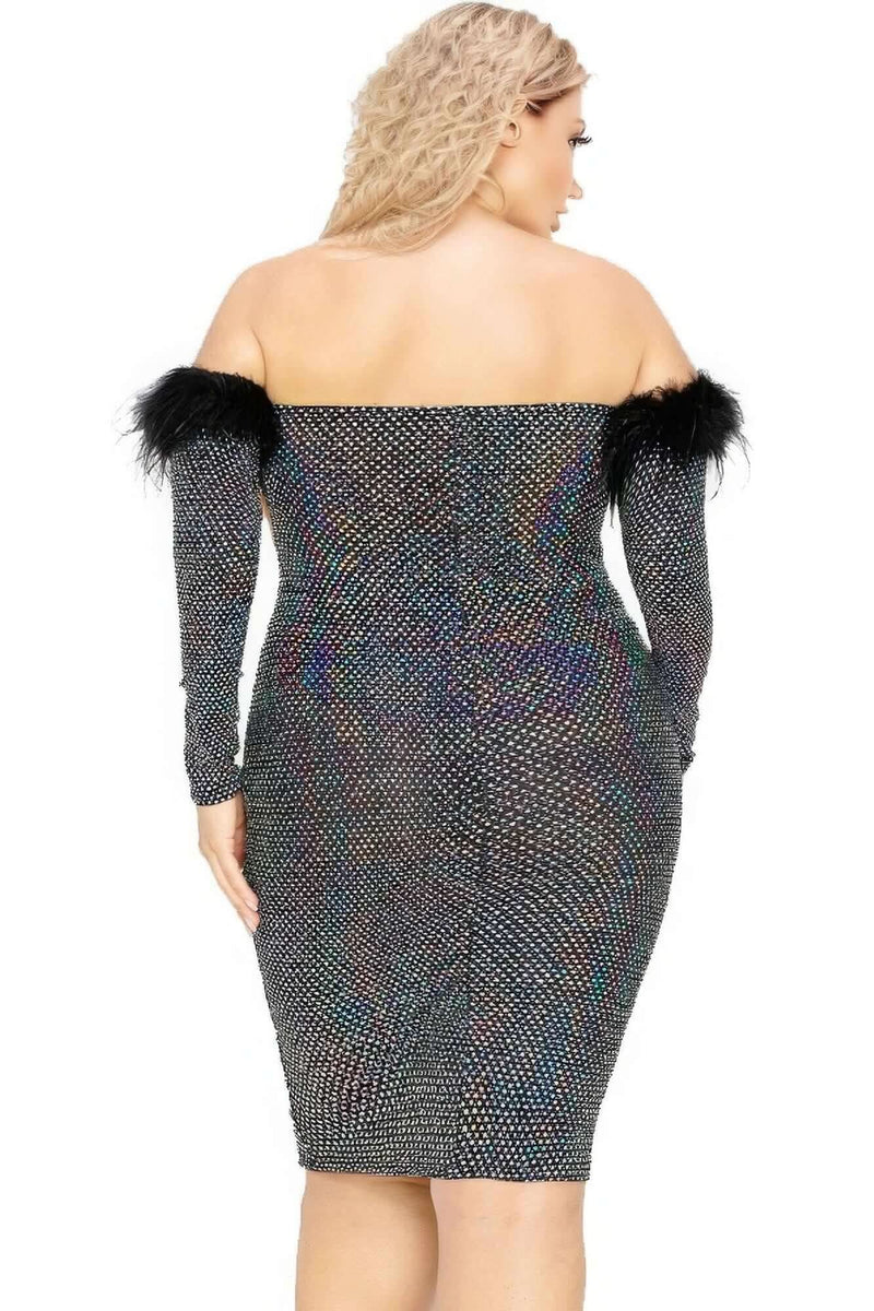 Plus Off Shoulder Feather Trim Detail Sequin Dress - Fit Me For 20