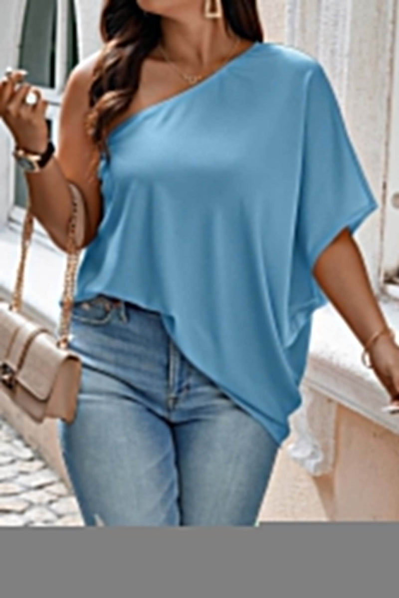 Plus One Shoulder Solid Casual Loose Fit Shirt - Fit Me For 20