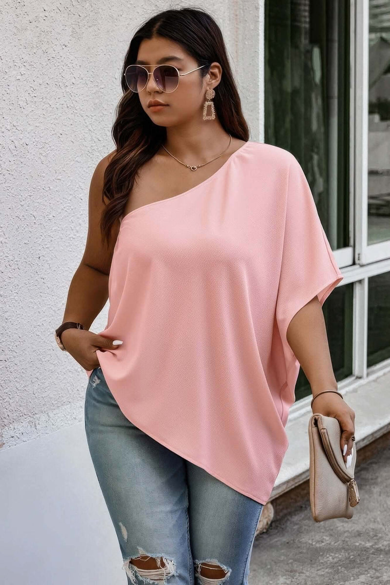 Plus One Shoulder Solid Casual Loose Fit Shirt - Fit Me For 20