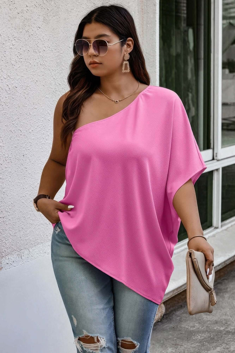 Plus One Shoulder Solid Casual Loose Fit Shirt - Fit Me For 20