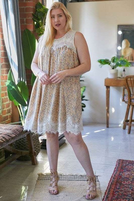 Plus Printed Round Neck Sleeveless Mini Dress - Fit Me For 20