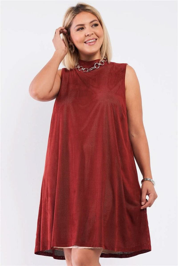 Plus Rust And Nude Illusion High Neck Swing Dress - Fit Me For 20