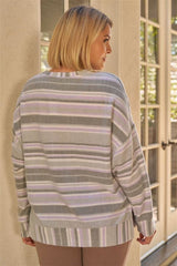 Plus Sage & Lavender Stripped Super Soft Sweatshirt - Fit Me For 20