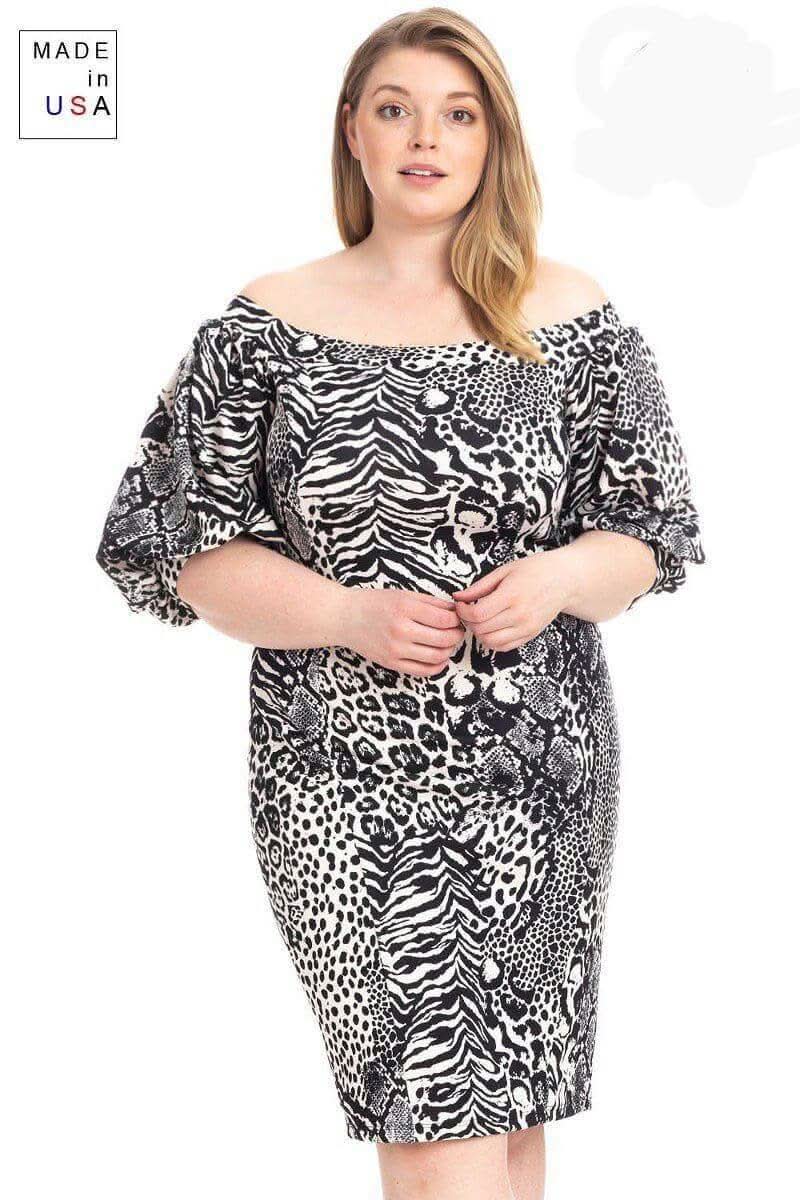 Plus Size Animal Print Crepe Stretch Bodycon Dress - Fit Me For 20