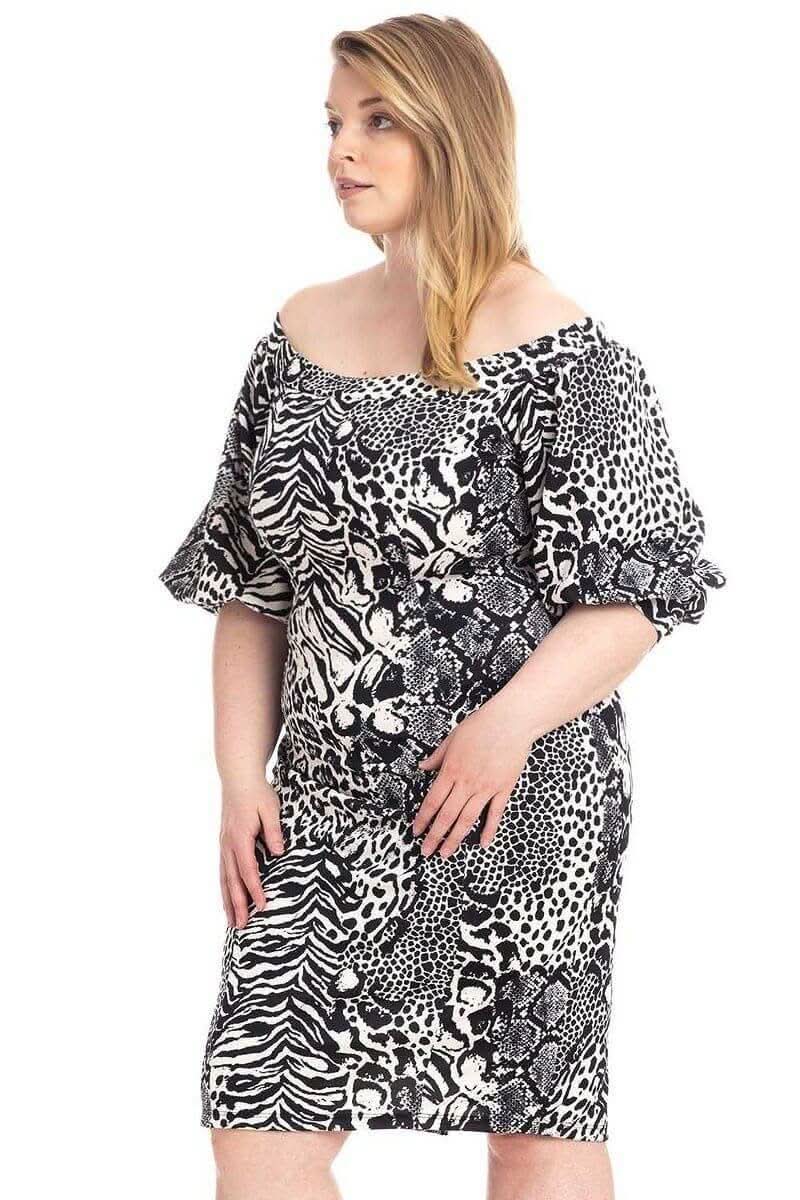 Plus Size Animal Print Crepe Stretch Bodycon Dress - Fit Me For 20