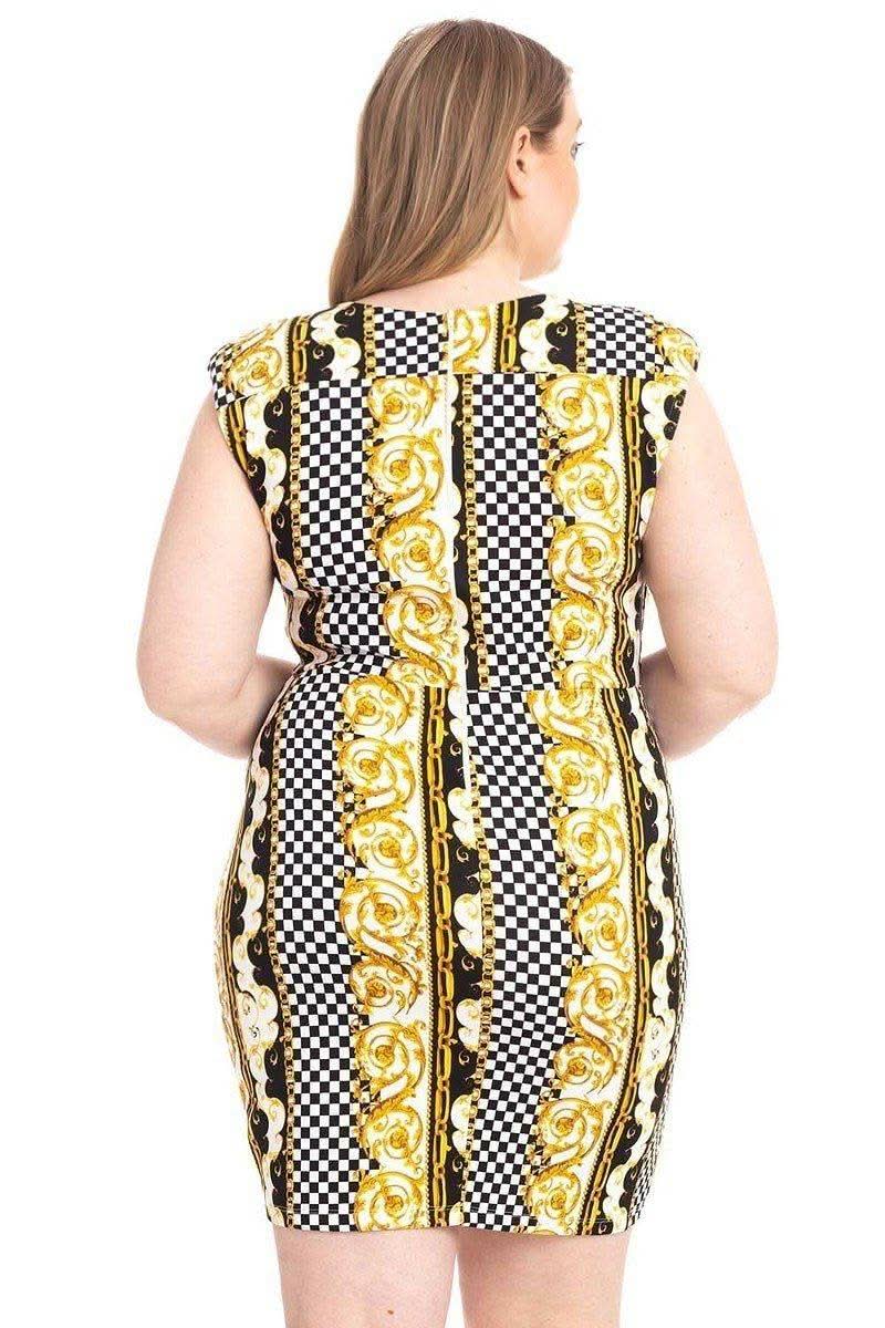 Plus Size Boarder Print V-neck Bodycon Dress - Fit Me For 20
