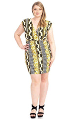 Plus Size Boarder Print V-neck Bodycon Dress - Fit Me For 20
