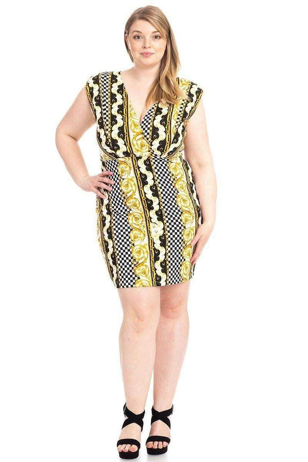 Plus Size Boarder Print V-neck Bodycon Dress - Fit Me For 20