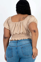 Plus size casual ruched puff sleeve ribbed knit solid top - Fit Me For 20