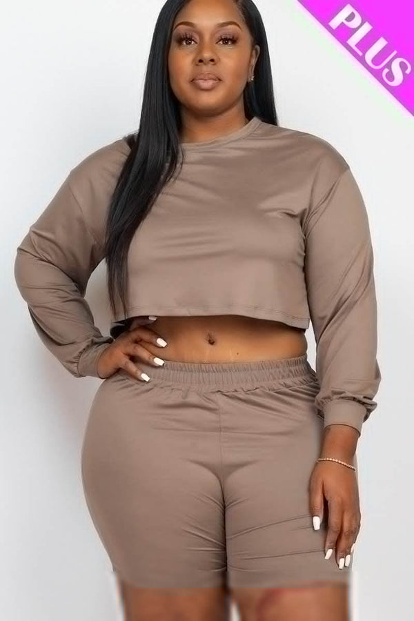 Plus Size Cozy Crop Top And Shorts Set - Fit Me For 20