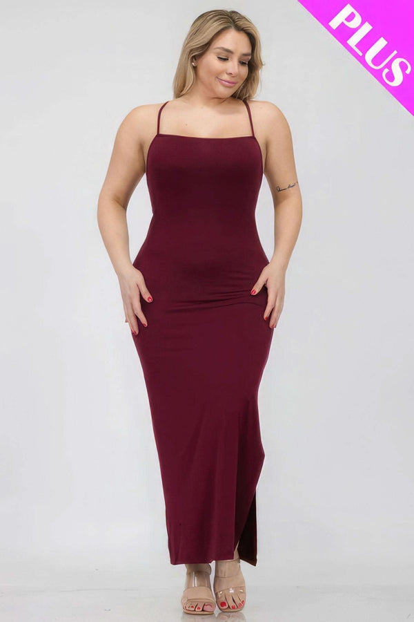 Plus Size Crisscross Back Split Thigh Maxi Dress - Fit Me For 20