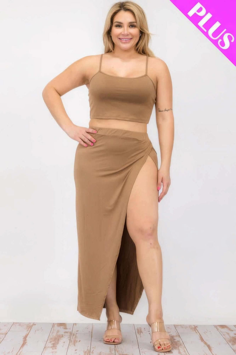Plus Size Crop Cami & Split Thigh Maxi Skirt Set - Fit Me For 20