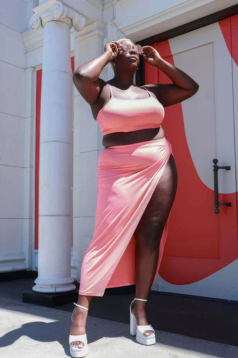 Plus Size Crop Cami & Split Thigh Maxi Skirt Set - Fit Me For 20