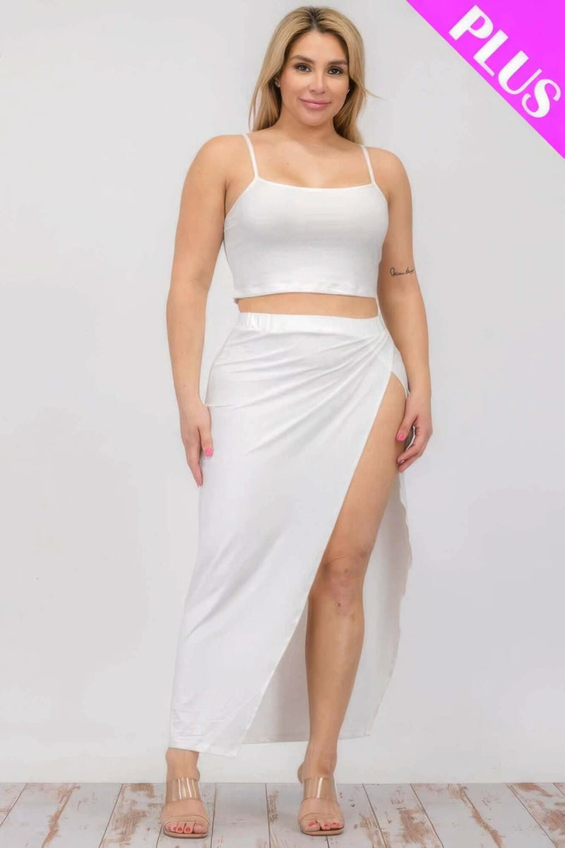 Plus Size Crop Cami & Split Thigh Maxi Skirt Set - Fit Me For 20
