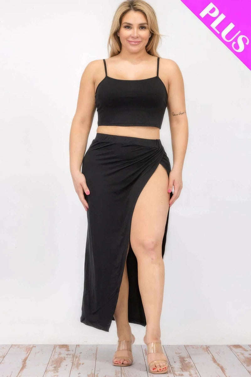 Plus Size Crop Cami & Split Thigh Maxi Skirt Set - Fit Me For 20