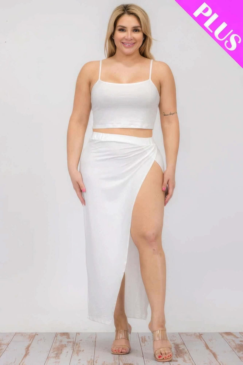 Plus Size Crop Cami & Split Thigh Maxi Skirt Set - Fit Me For 20