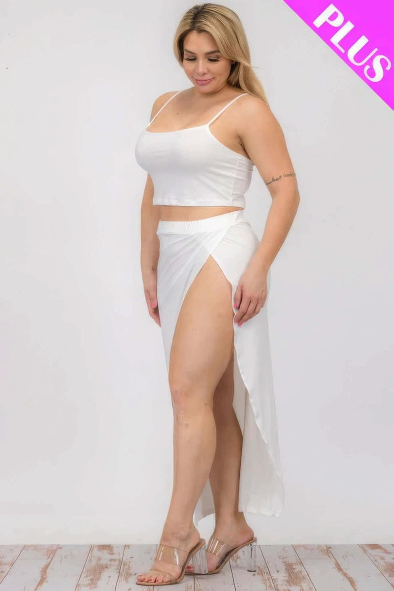 Plus Size Crop Cami & Split Thigh Maxi Skirt Set - Fit Me For 20