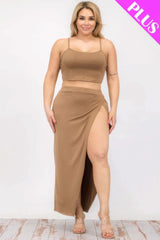 Plus Size Crop Cami & Split Thigh Maxi Skirt Set - Fit Me For 20