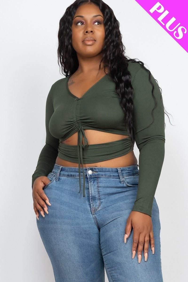 Plus Size Drawstring Ruched Cutout Crop Top - Fit Me For 20