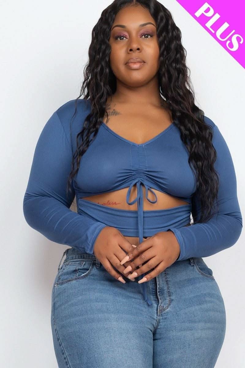 Plus Size Drawstring Ruched Cutout Crop Top - Fit Me For 20