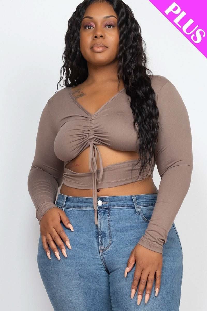 Plus Size Drawstring Ruched Cutout Crop Top - Fit Me For 20