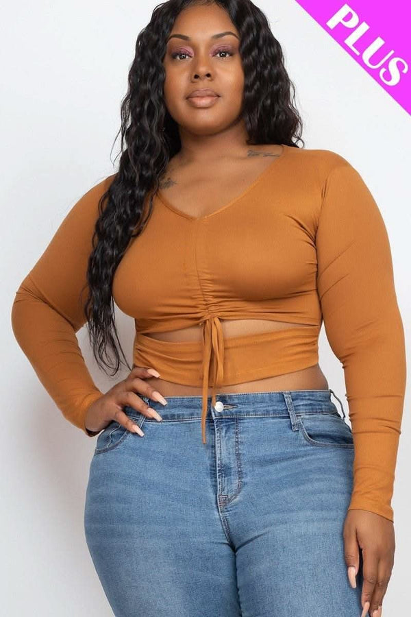 Plus Size Drawstring Ruched Cutout Crop Top - Fit Me For 20
