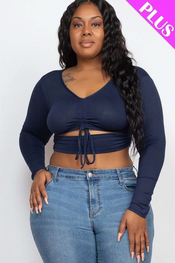 Plus Size Drawstring Ruched Cutout Crop Top - Fit Me For 20