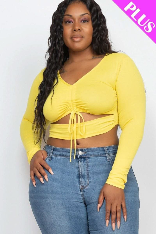 Plus Size Drawstring Ruched Cutout Crop Top - Fit Me For 20