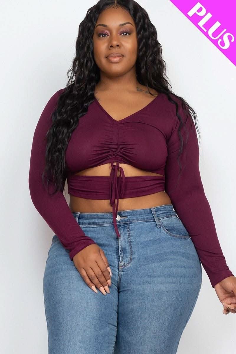 Plus Size Drawstring Ruched Cutout Crop Top - Fit Me For 20