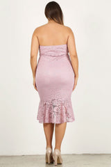Plus Size Lace, Strapless Bodycon Midi Dress - Fit Me For 20