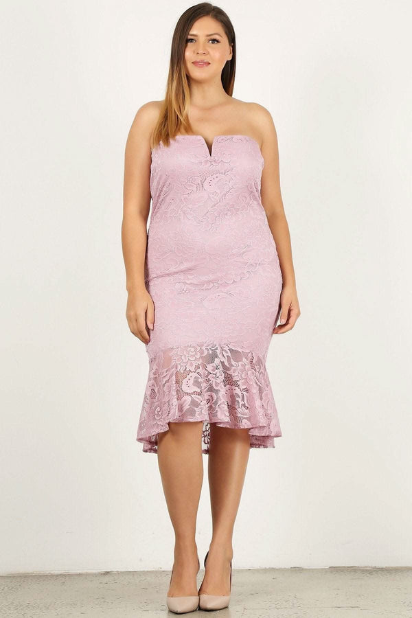 Plus Size Lace, Strapless Bodycon Midi Dress - Fit Me For 20