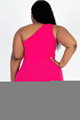 Plus Size Ribbed One Shoulder Cutout Front Casual Mini Bodycon Dress - Fit Me For 20