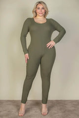 Plus Size Ribbed Scoop Neck Long Sleeve Jumpsuit - Fit Me For 20