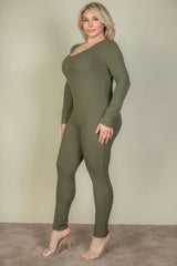 Plus Size Ribbed Scoop Neck Long Sleeve Jumpsuit - Fit Me For 20