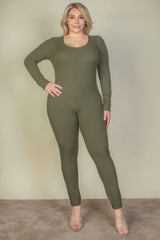 Plus Size Ribbed Scoop Neck Long Sleeve Jumpsuit - Fit Me For 20