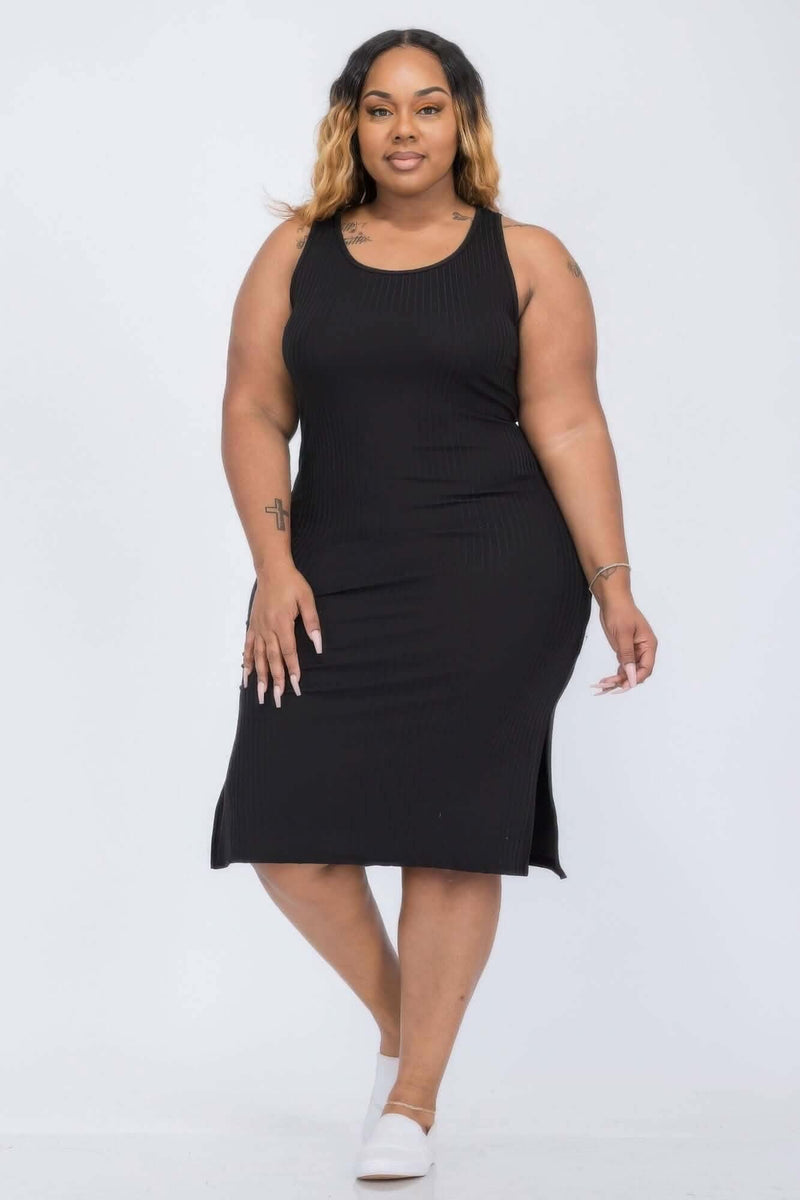 Plus Size Ribbed Side Slit Tank Midi Dress - Fit Me For 20