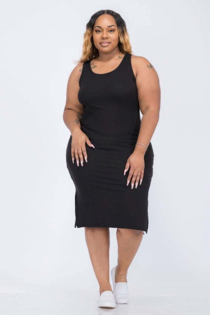 Plus Size Ribbed Side Slit Tank Midi Dress - Fit Me For 20