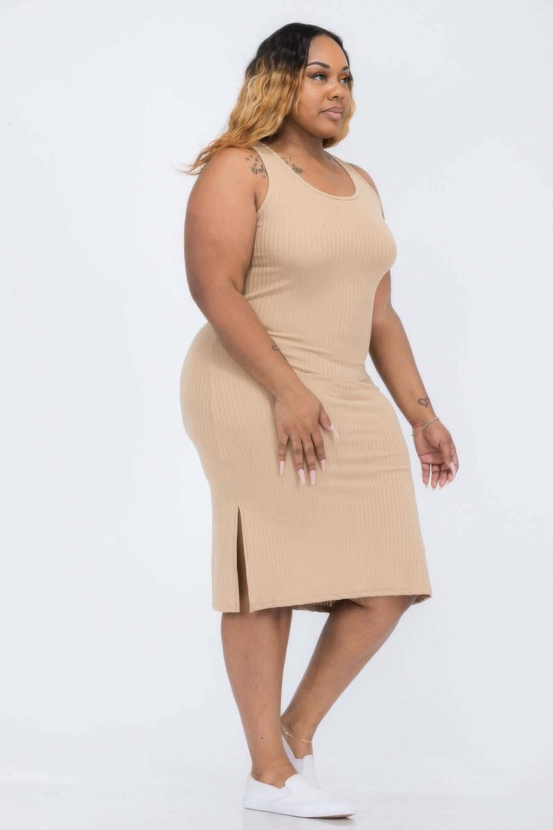 Plus Size Ribbed Side Slit Tank Midi Dress - Fit Me For 20