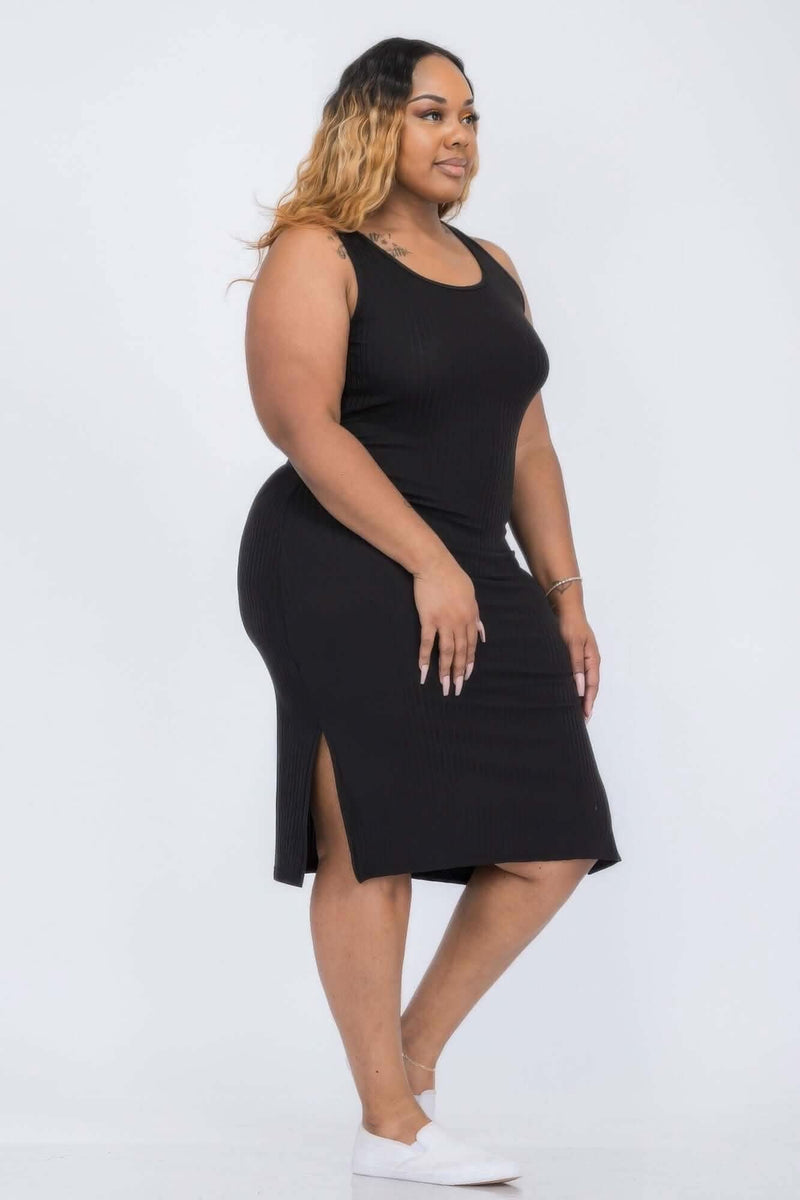 Plus Size Ribbed Side Slit Tank Midi Dress - Fit Me For 20