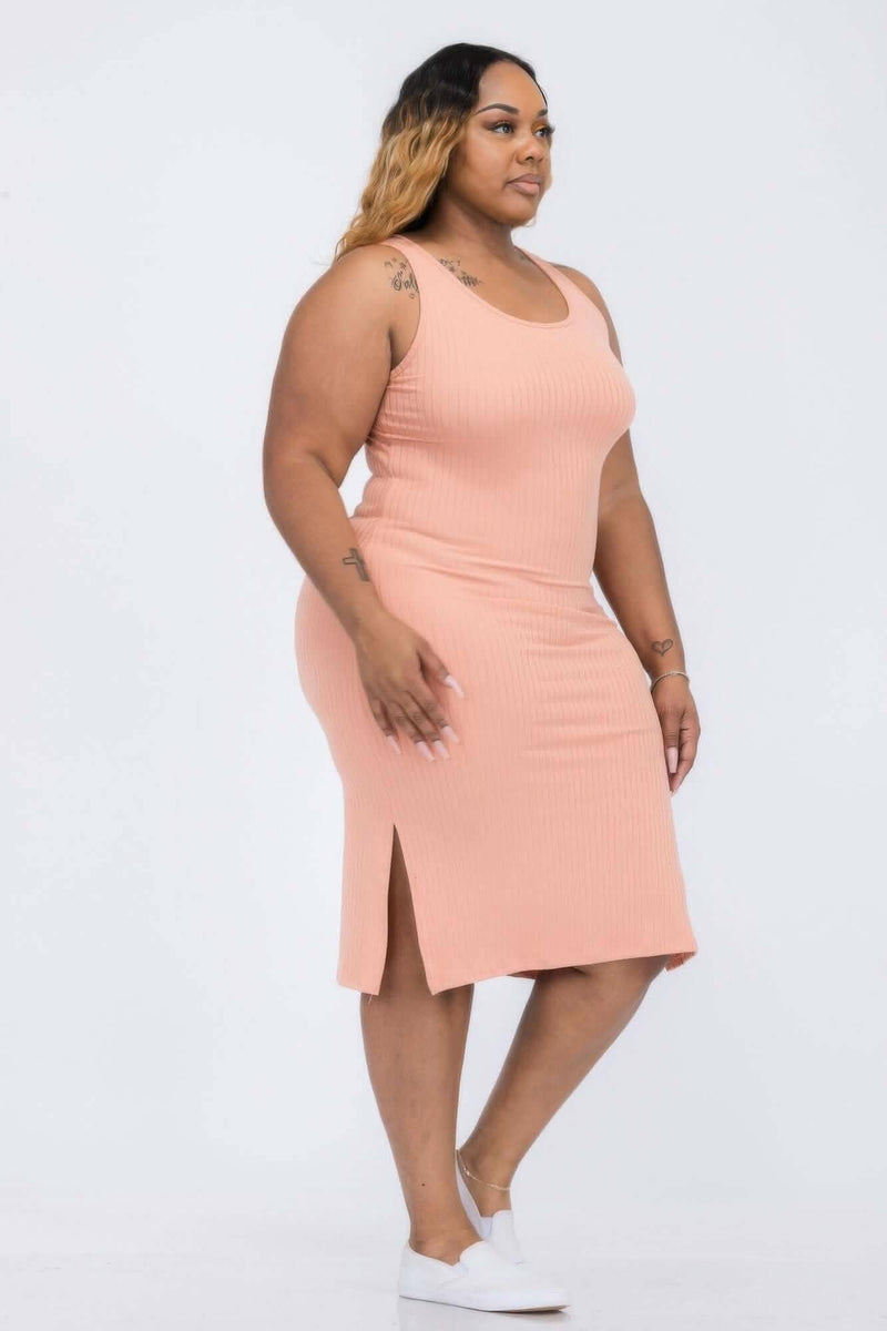 Plus Size Ribbed Side Slit Tank Midi Dress - Fit Me For 20