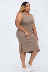 Plus Size Ribbed Side Slit Tank Midi Dress - Fit Me For 20