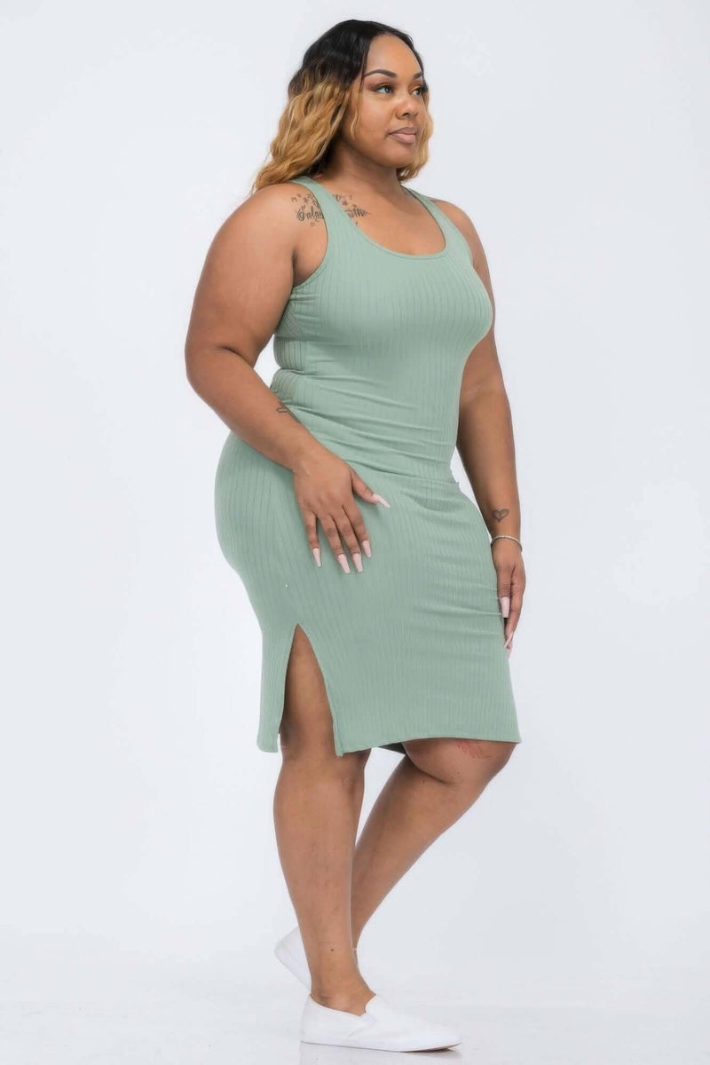 Plus Size Ribbed Side Slit Tank Midi Dress - Fit Me For 20