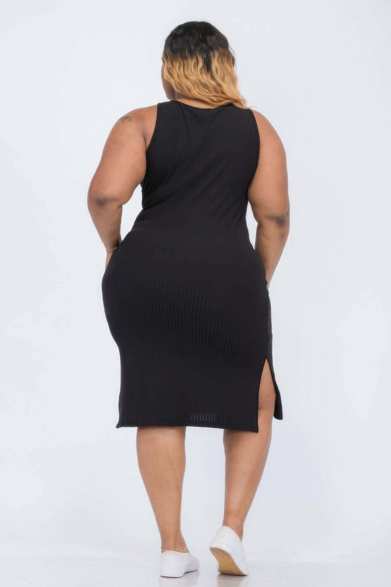 Plus Size Ribbed Side Slit Tank Midi Dress - Fit Me For 20