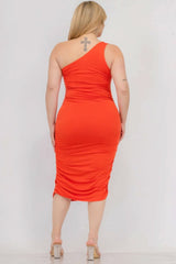 Plus Size Sexy Solid Color Ruched One Shoulder Midi Bodycon Dress - Fit Me For 20