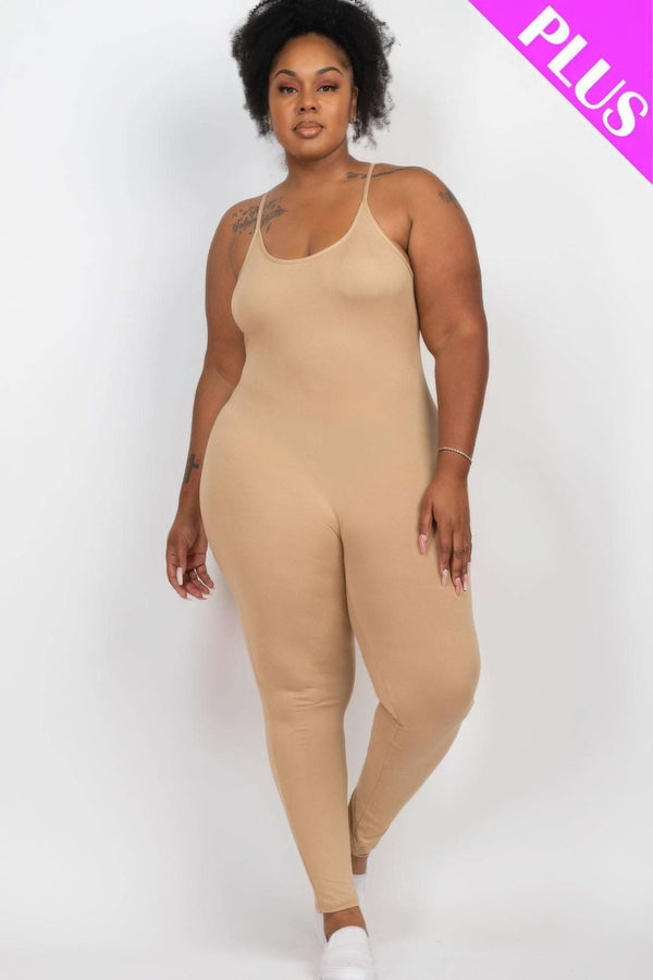 Plus Size Solid Bodycon Cami Jumpsuit - Fit Me For 20