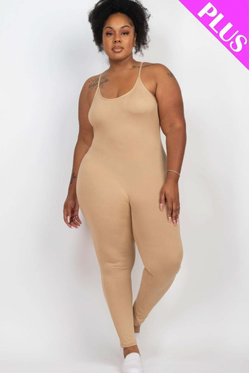 Plus Size Solid Bodycon Cami Jumpsuit - Fit Me For 20